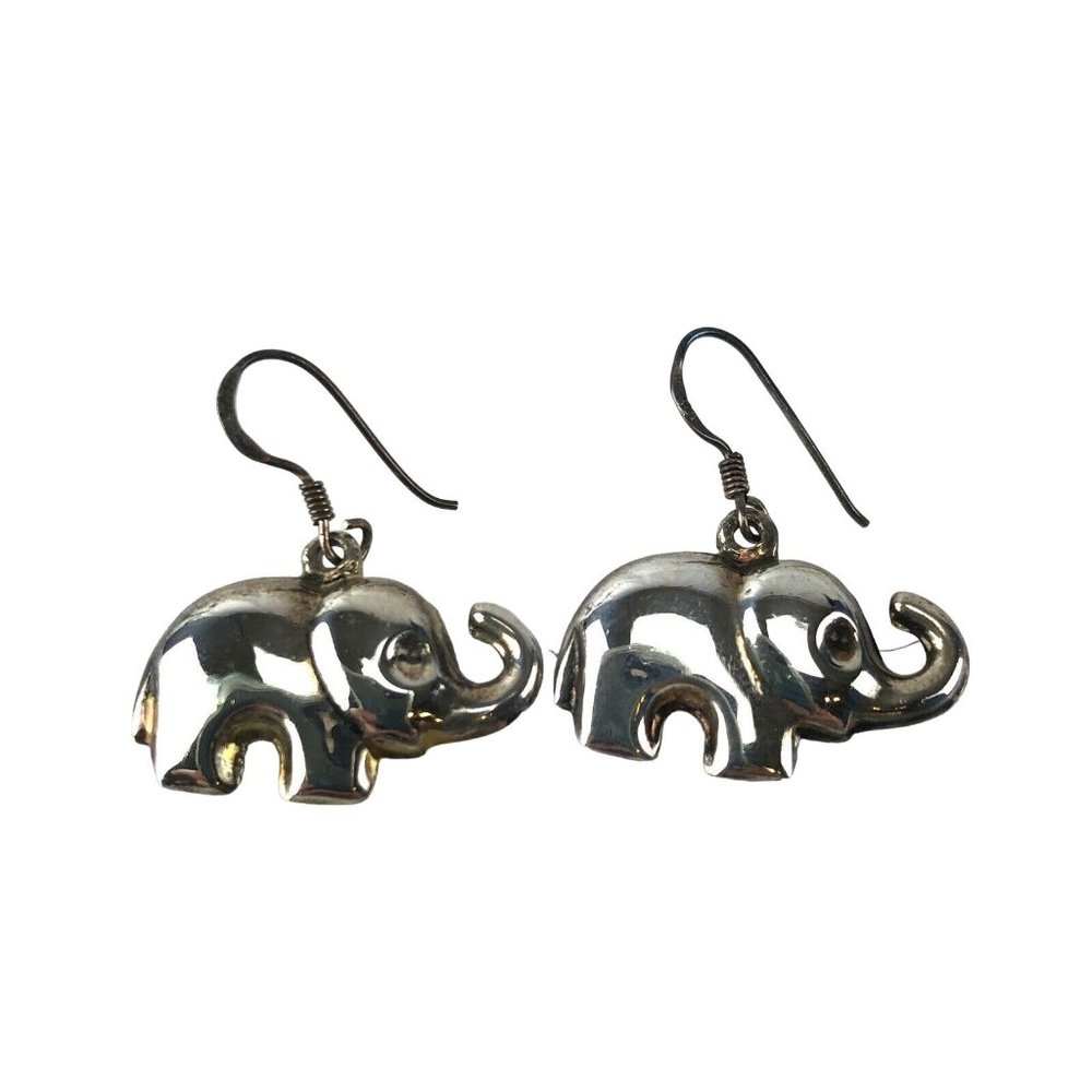Sterling Silver 925 Elephant Dangle Earrings